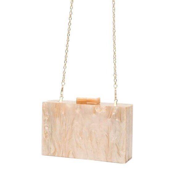 Acrylic Clutch Bag with Removable Chain Shoulder Strap Peach and Gold - Picture 1 of 9